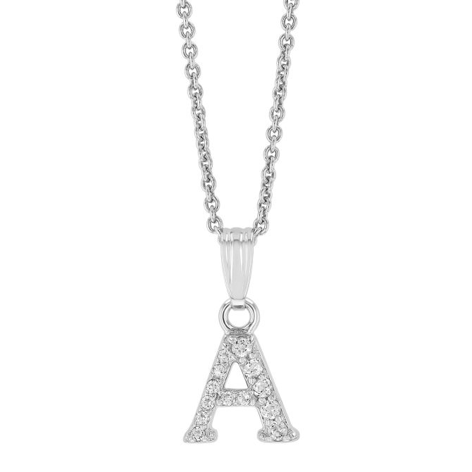 Children's White Topaz Initial Pendants in Sterling Silver, 15"