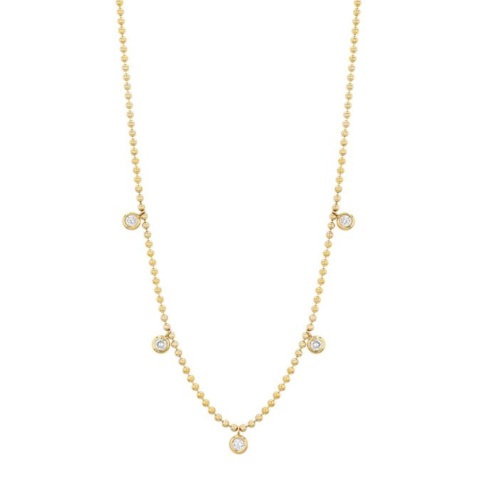 Zoe Chicco Bezel Set Diamond 5 Drop Station Necklace in Yellow Gold, 16"