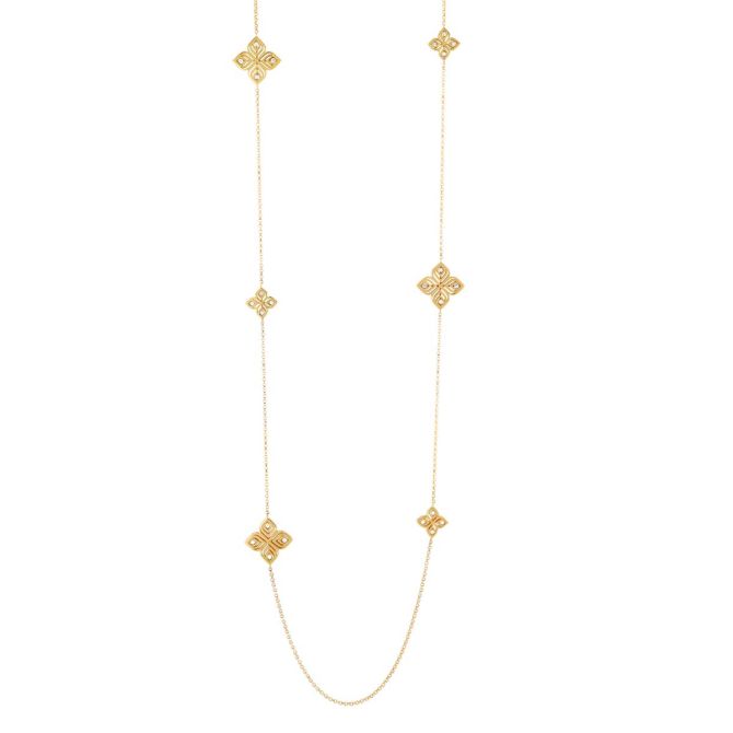 Roberto Coin Arabesque Diamond Flower Station Necklace in Yellow Gold, 34"