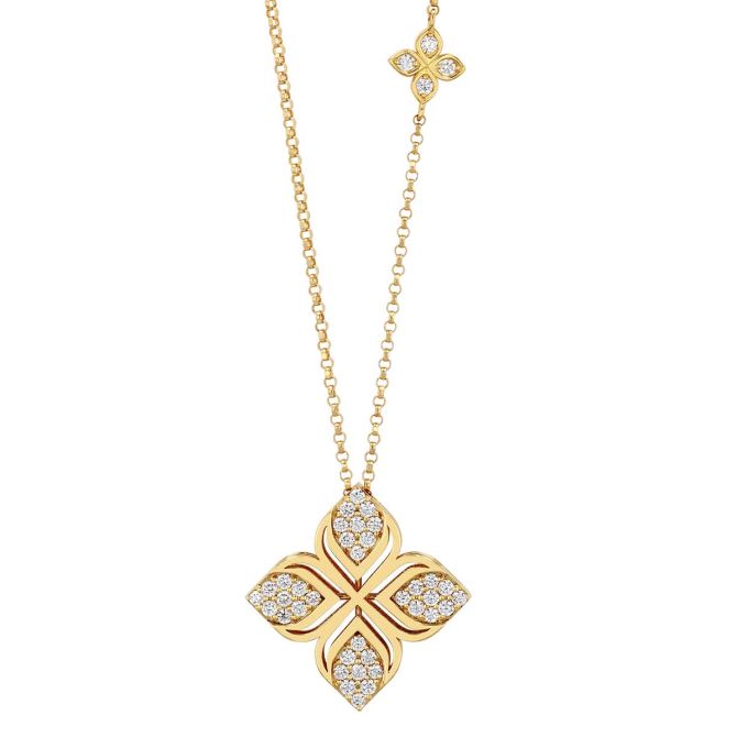 Roberto Coin Arabesque Diamond Pavé Flower Pendant in Yellow Gold, 17"