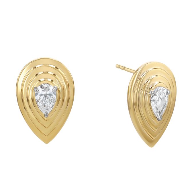 Phillips House Stories Pear Shape Diamond Layered Stud Earrings in Yellow Gold & Platinum