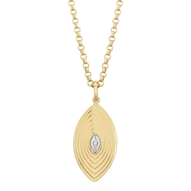 Phillips House Stories Marquise Shape Diamond Layered Pendant in Yellow Gold & Platinum, 22"