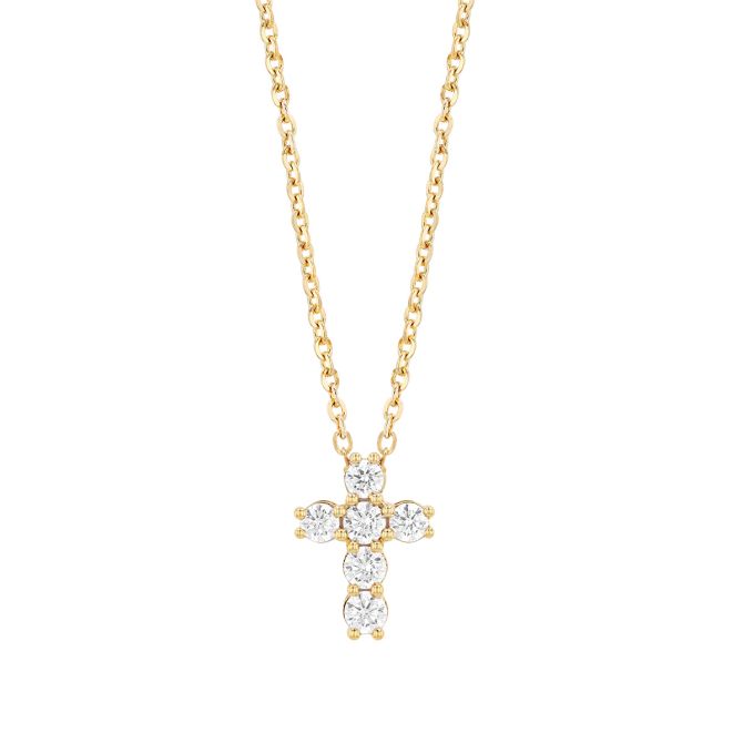 Borsheims Signature Collection Lab-Grown Diamond Cross Pendant in Yellow Gold, 18", 0.50 cttw