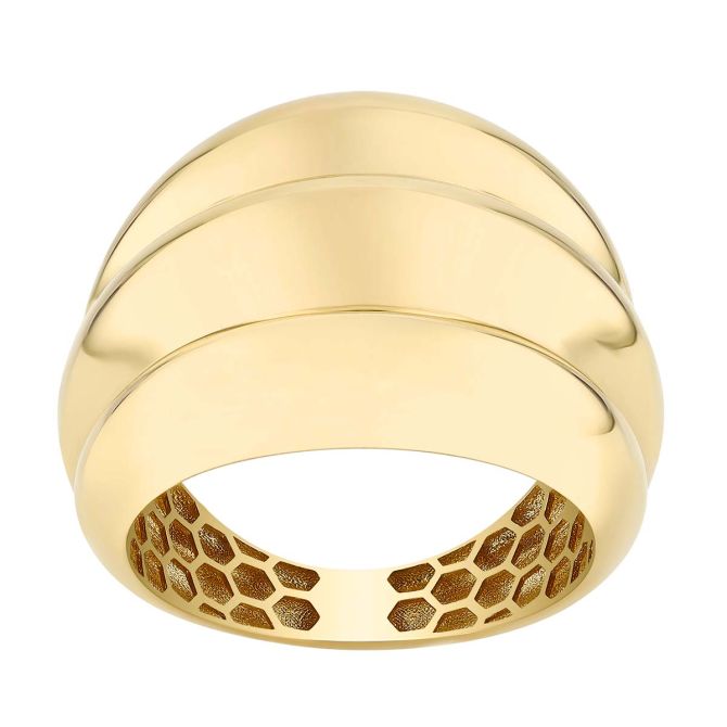 Yellow Gold Fluted 3 Ridge Dome Ring