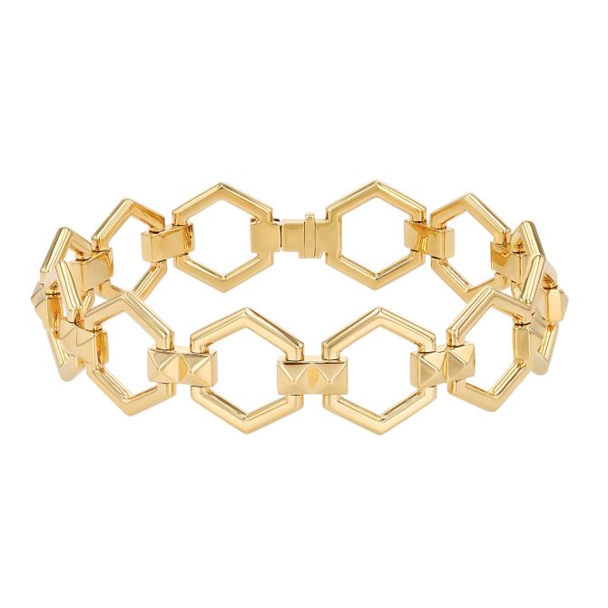 Harwell Godfrey Pyramid Yellow Gold Hexagon Pattern Bracelet, 7.25"