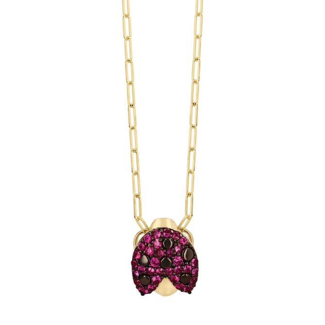 Phillips House Ruby Pavé Ladybug Pendant in Yellow Gold, 18"