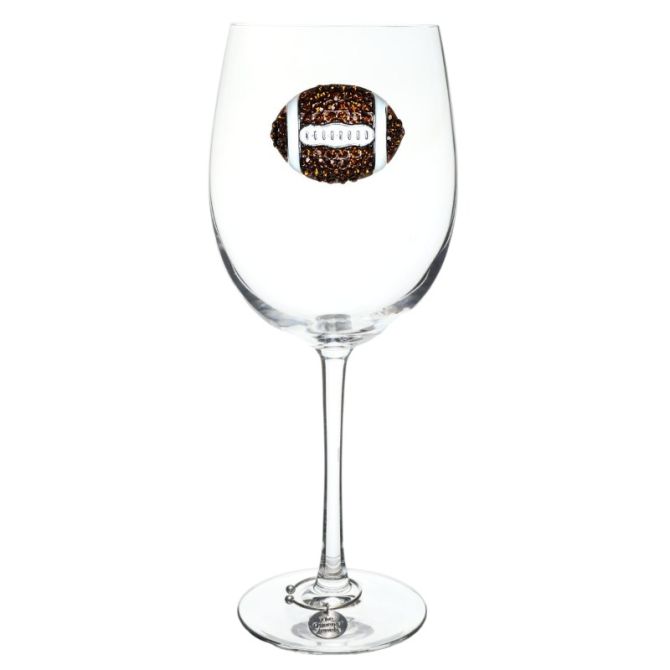 The Queens' Jewels Brown and White Football Stemmed Wine Glass