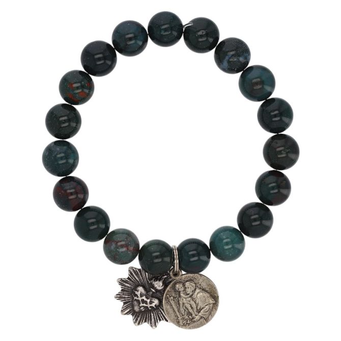 Miracle Icons by Mary Jo Pane 10mm Smooth Bloodstone Bracelet