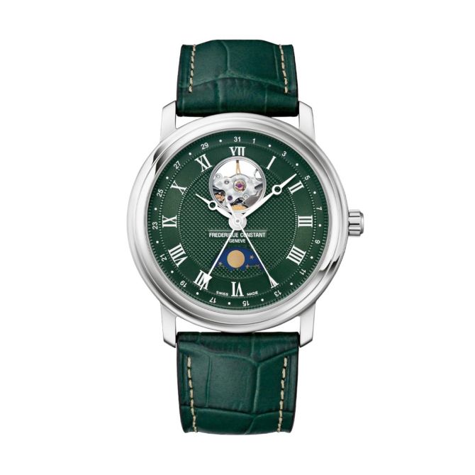 Frederique Constant Classics Heart Beat Moonphase Date 40mm Men's Watch, Green Dial