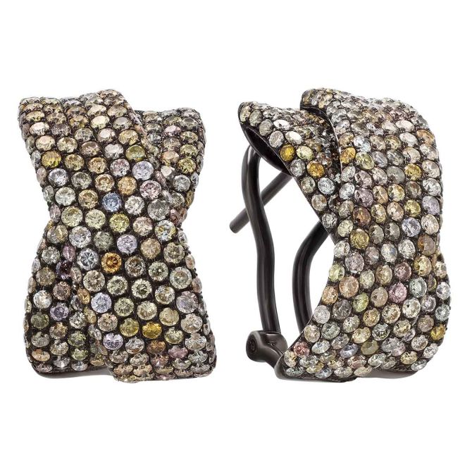 Multicolored Neutral Diamond Pave Crossover Leverback Earrings in White Gold