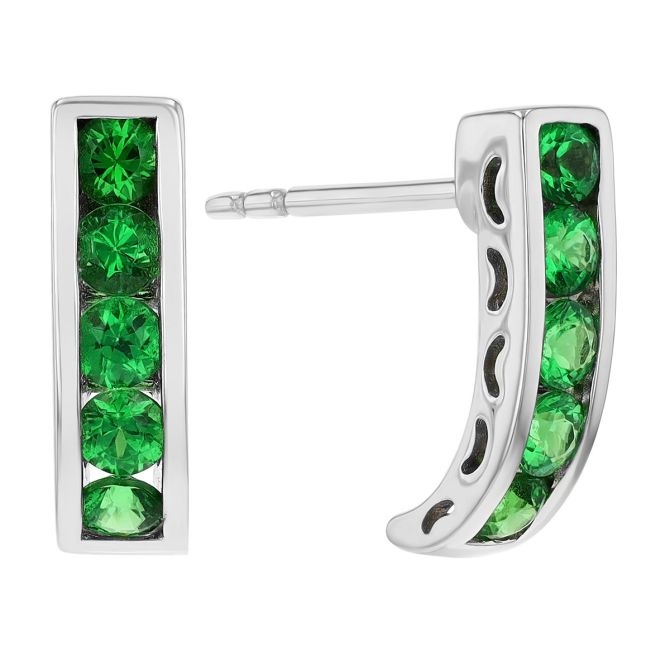 Tsavorite Garnet Channel Set Curved Bar Post Earrings in White Gold