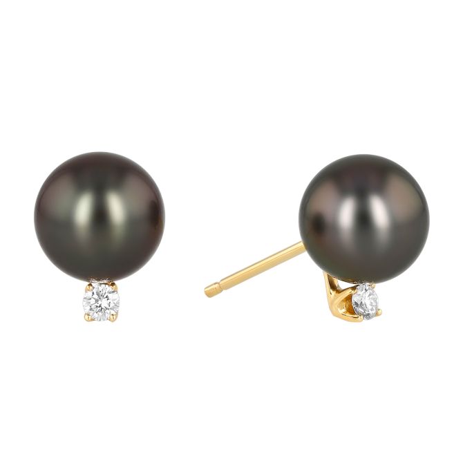 TARA Pearls Tahitian South Sea Cultured Pearl & Diamond Stud Earrings in Yellow Gold