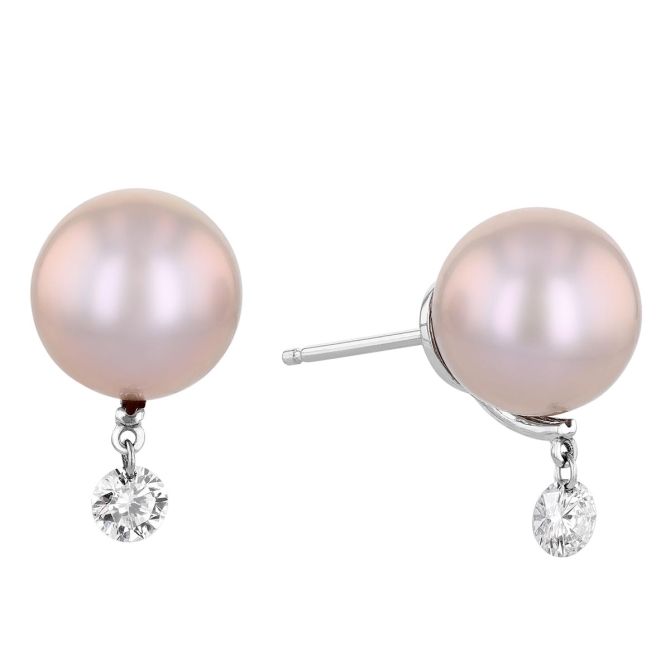 TARA Pearls Pink Freshwater Cultured Pearl & Diamond Stud Earrings in White Gold