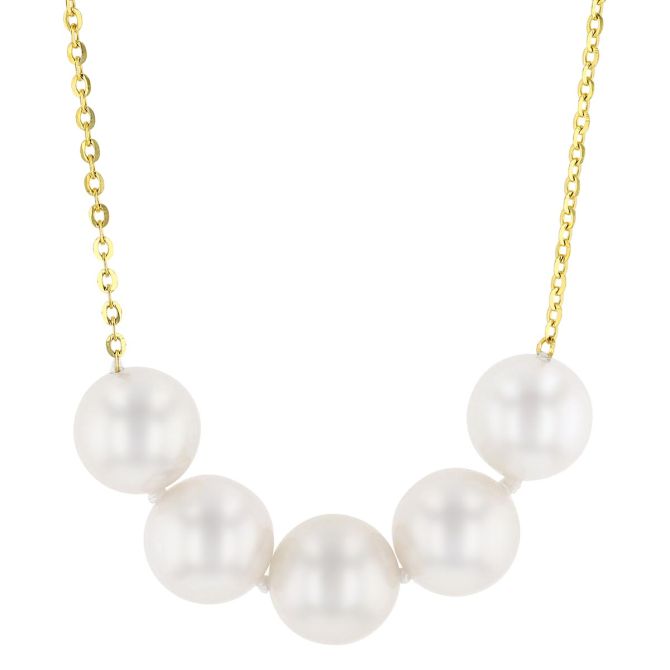 TARA Pearls 5 White Cultured Pearl Necklace in Yellow Gold, 18"