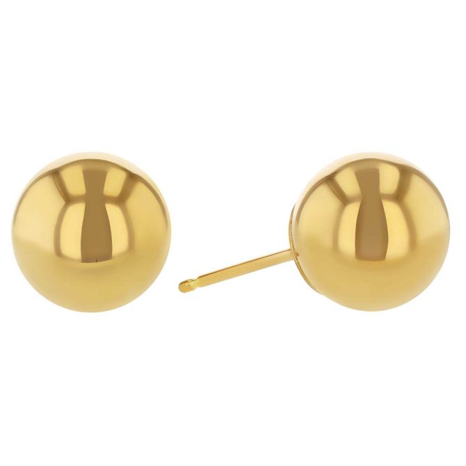 Yellow Gold Ball Stud Earrings, 8 mm