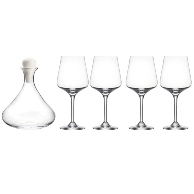 Simon Pearce Vitner Red Wine Glasses and Marble Stopper Decanter Set