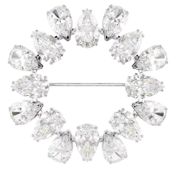 Swarovski Matrix Pear Cut Brooch, White and Rhodium Plated