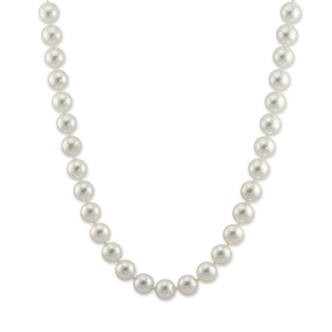 Akoya Cultured Pearl Strand, 7.5x8mm with White Gold & Diamond Clasp, 18" by TARA Pearls