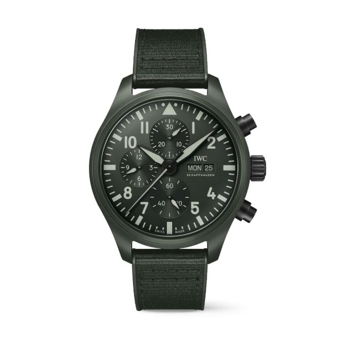 IWC Schaffhausen Woodland Top Gun Edition Chronograph Pilot's 44.5mm Watch, Green Dial