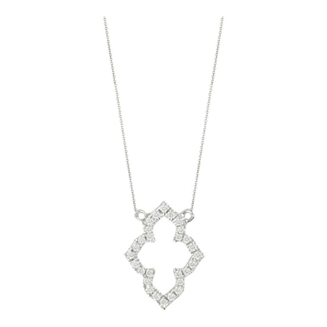 Doves Diamond Open Geometric Pendant in White Gold, 18"