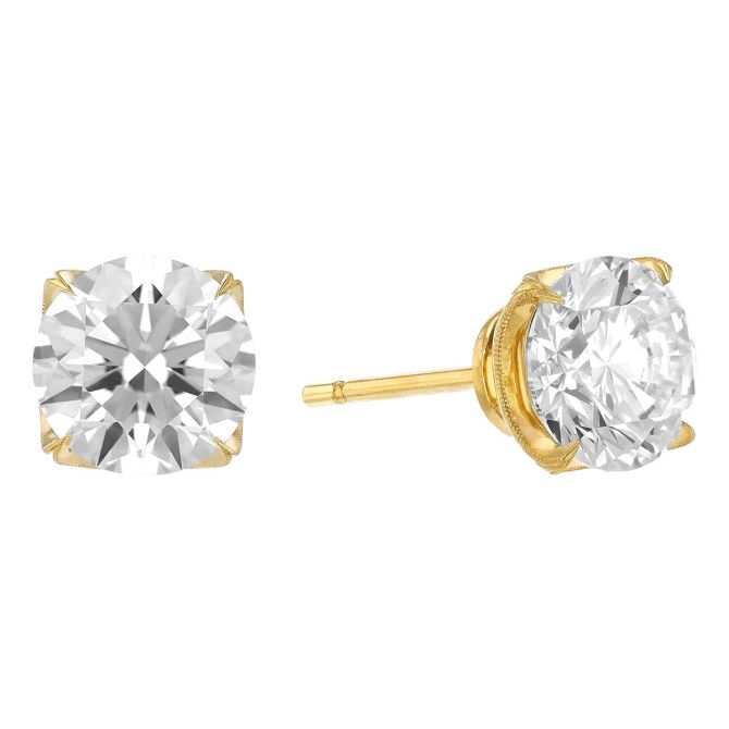 Erika Winters Ani Lab Grown Round Diamond Stud Earrings in Yellow Gold, 2.4 cttw