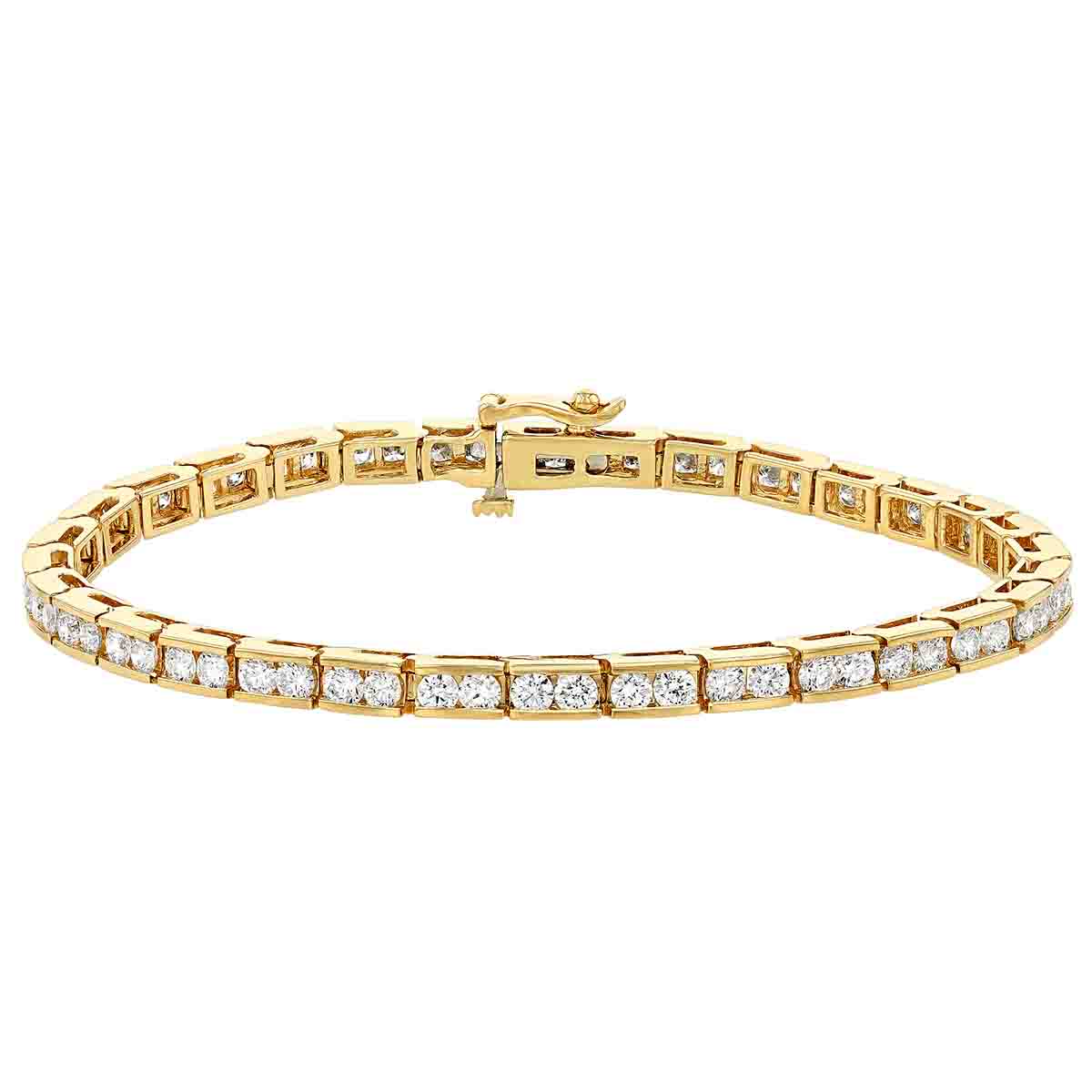 Diamond Channel Set Link Tennis Bracelet in Yellow Gold, 4.05 aptw ...