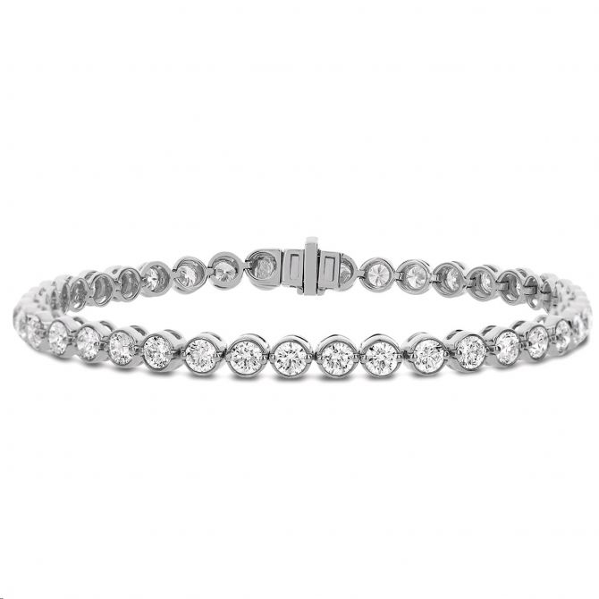 Diamond Round Bezel Set Tennis Bracelet in White Gold, 7"