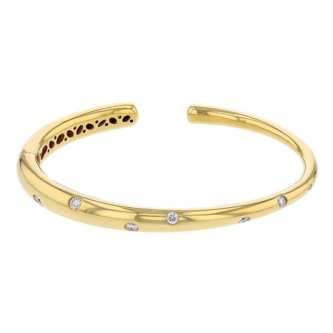 Kwiat Yellow Gold Hinged Bangle Bracelet with Diamond Inlay Dots