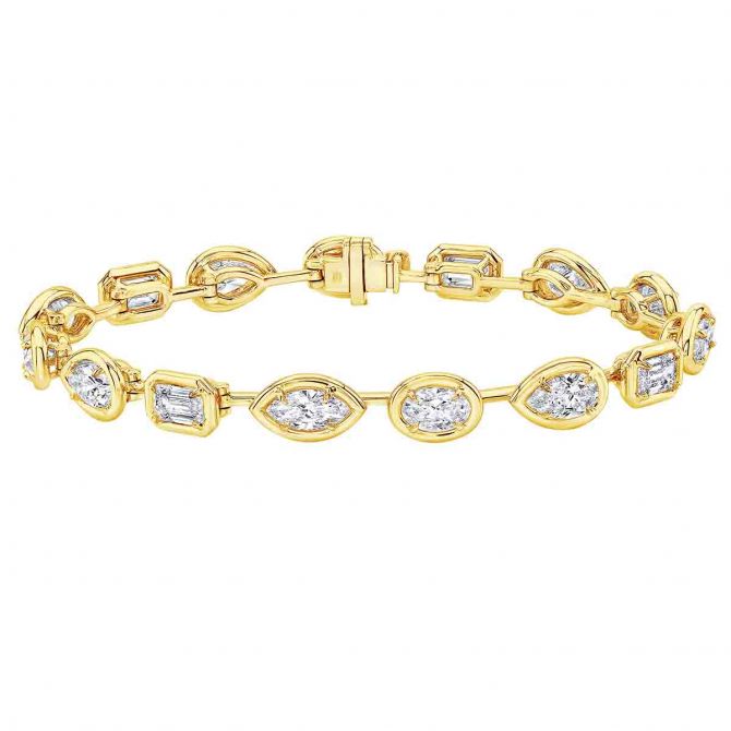 Rahaminov Multi Shape Diamond Bezel Set Bracelet in Yellow Gold