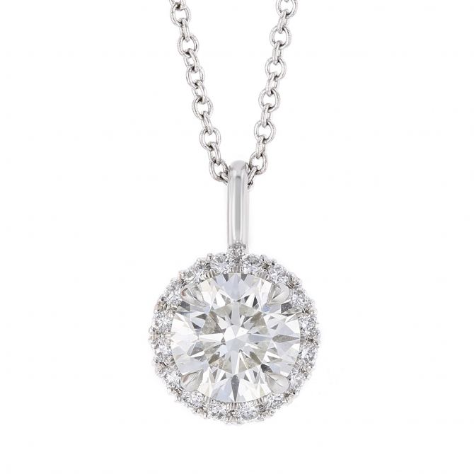 Kalahari Dream 18K White Gold Round Diamond Halo Pendant, 1.12cttw