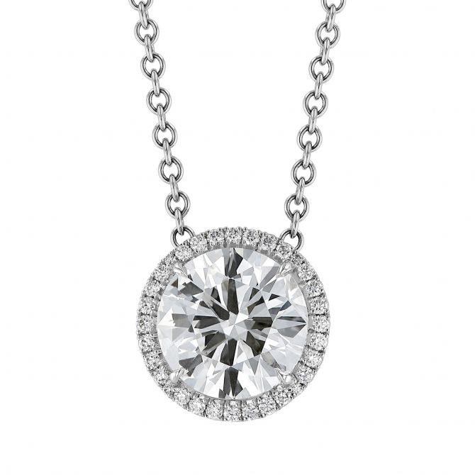 Round Diamond Halo Pendant in White Gold