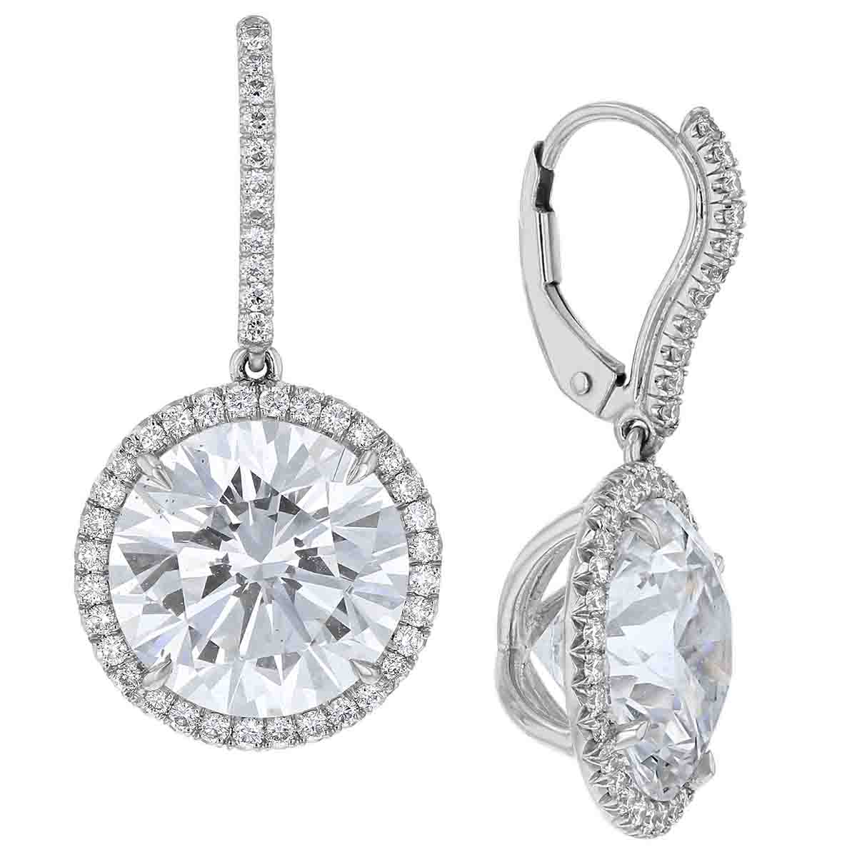 Round Diamond Halo Drop Earrings in Platinum | Borsheims