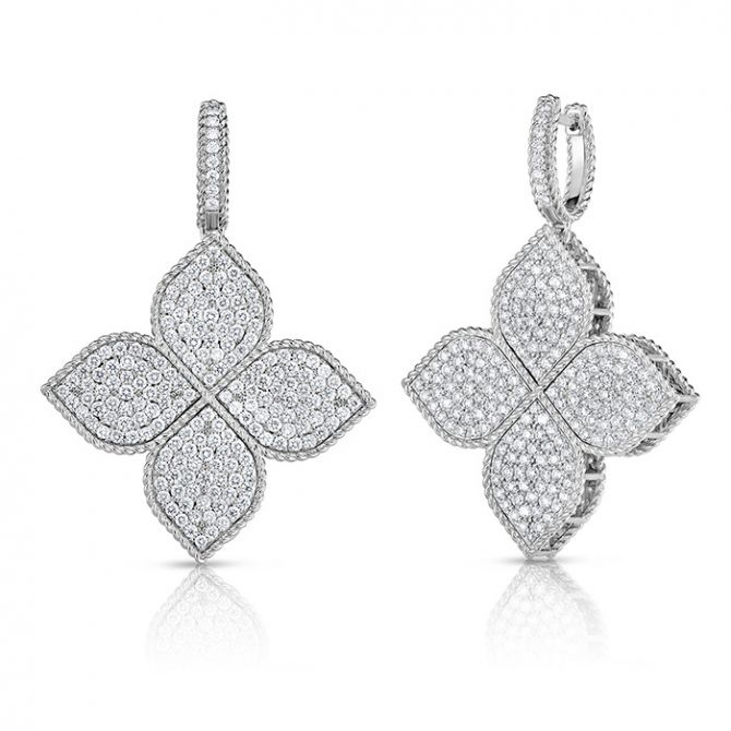 Roberto Coin Princess Flower Large Diamond & White Gold Drop Earrings