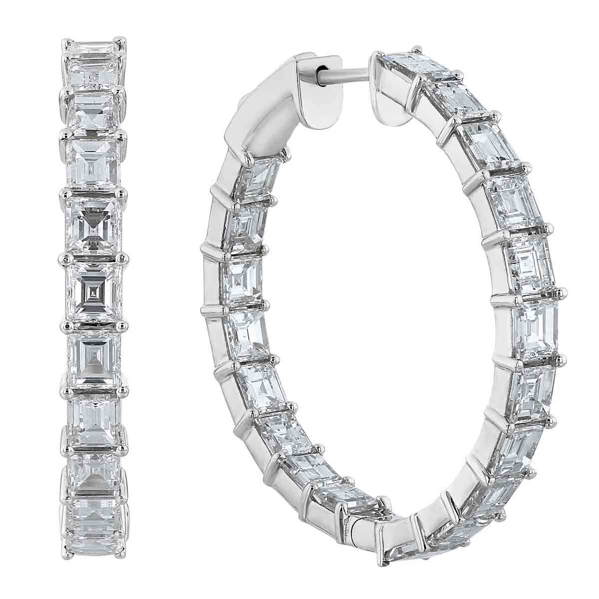 Baguette Diamond Inside Out Hoop Earrings in White Gold | Borsheims
