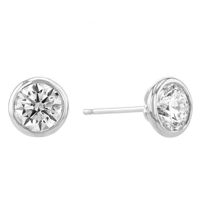 Kalahari Dream Diamond Round Bezel Set Stud Earrings in White Gold