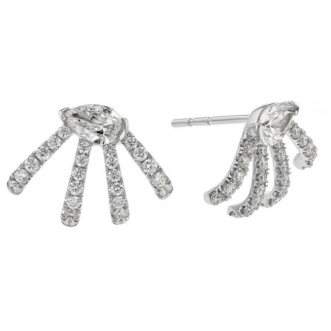 Kwiat Diamond Half Starburst 4 Row Contoured Earrings in White Gold