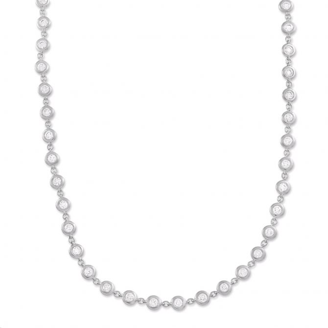 Diamond Bezel Set Strand Necklace in White Gold, 36"