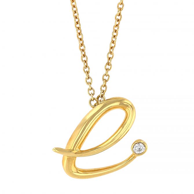 Kwiat 18K Yellow Gold Diamond Initial E Pendant, 16"