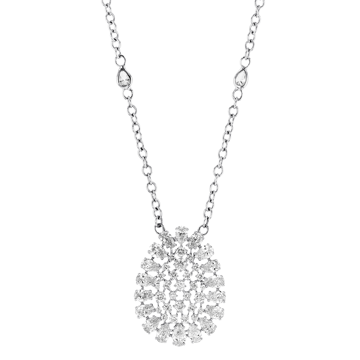 Diamond Cluster Pendant Necklace in White Gold, 21