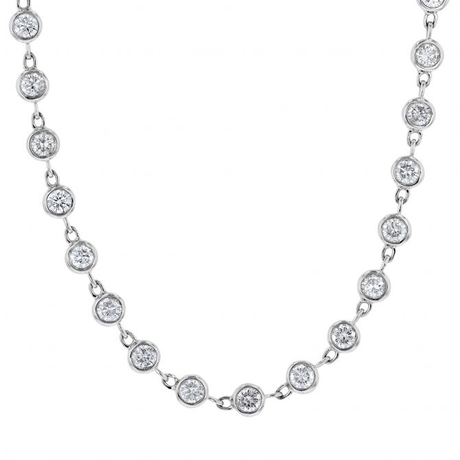 Diamond Bezel Set Strand Necklace in White Gold, 34"