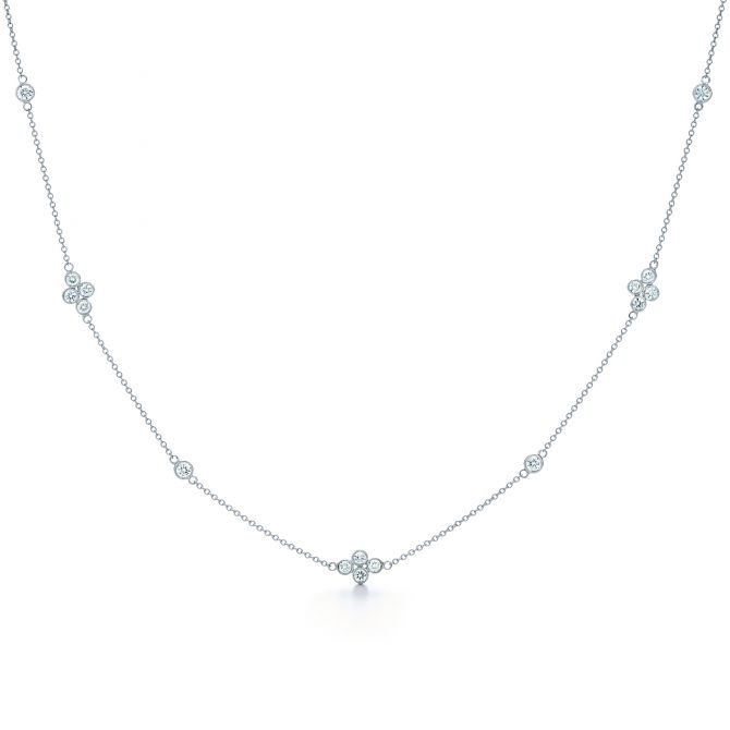 Kwiat Diamond Bezel Set Cluster Station Necklace in White Gold, 18"