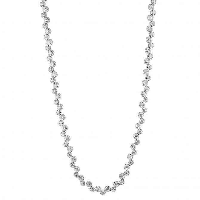 Round Diamond Bubble Link Necklace in White Gold, 32"