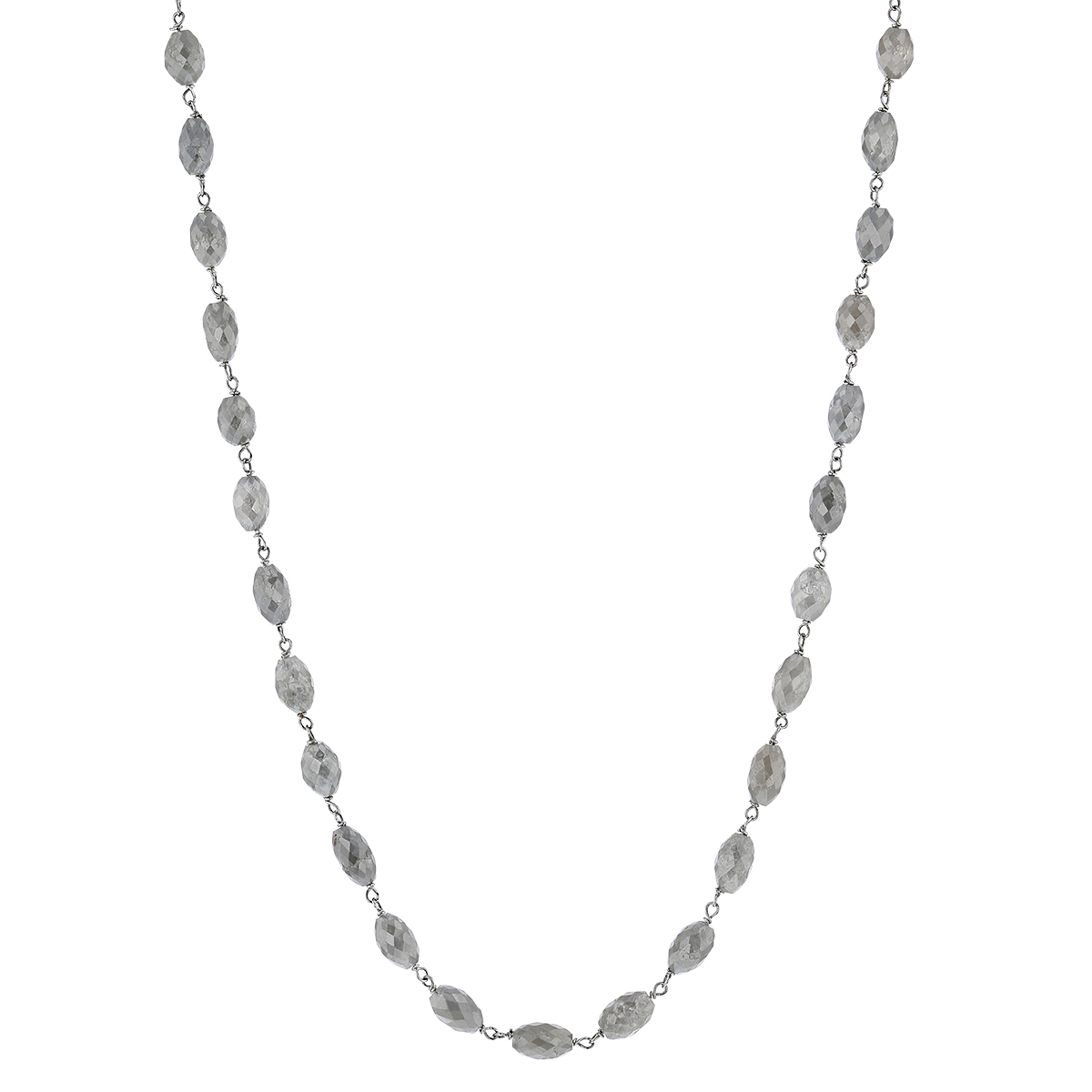 Grey Diamond Faceted Bead Necklace in White Gold, 36