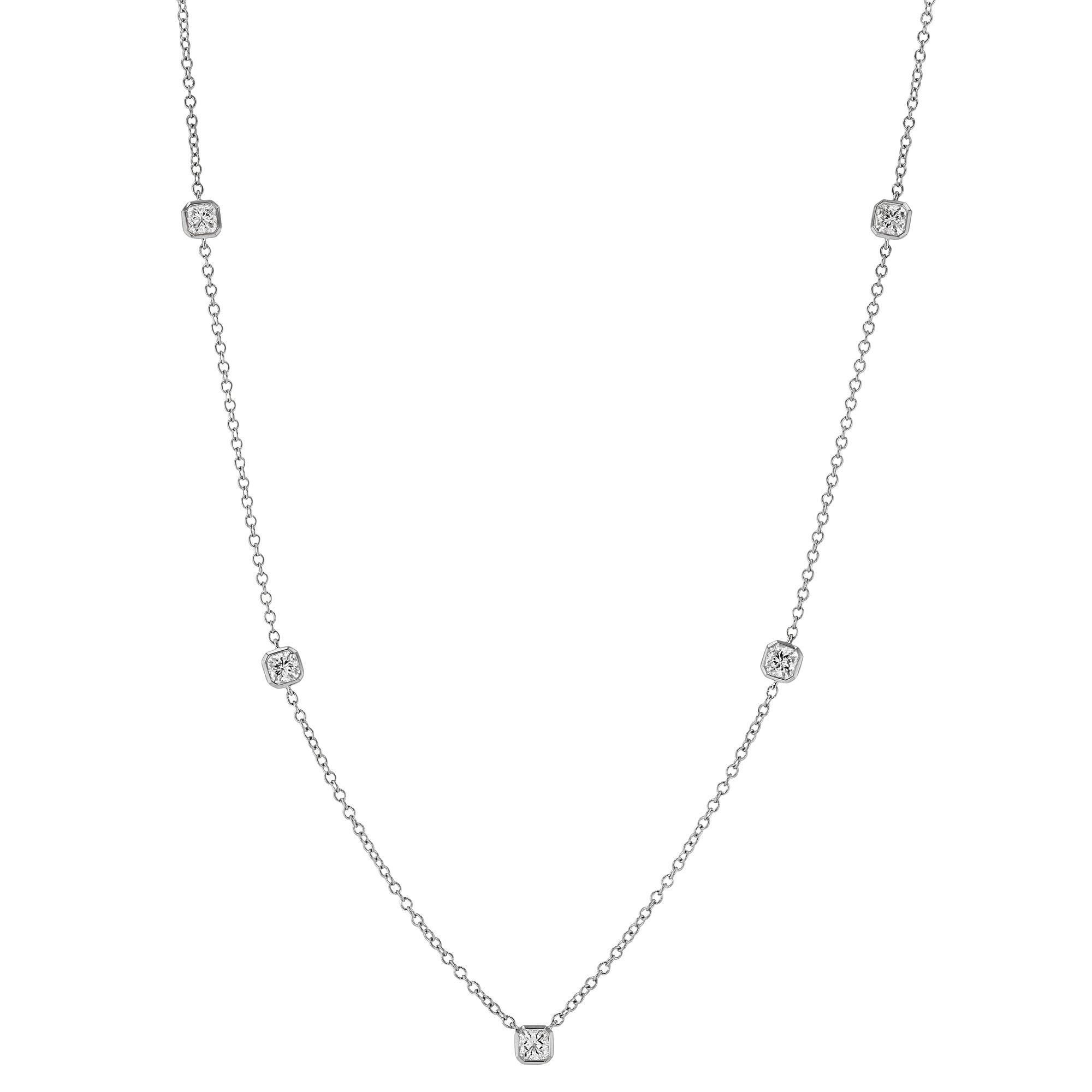 Cut Corner Princess Diamond 5 Station Necklace in White Gold | Borsheims