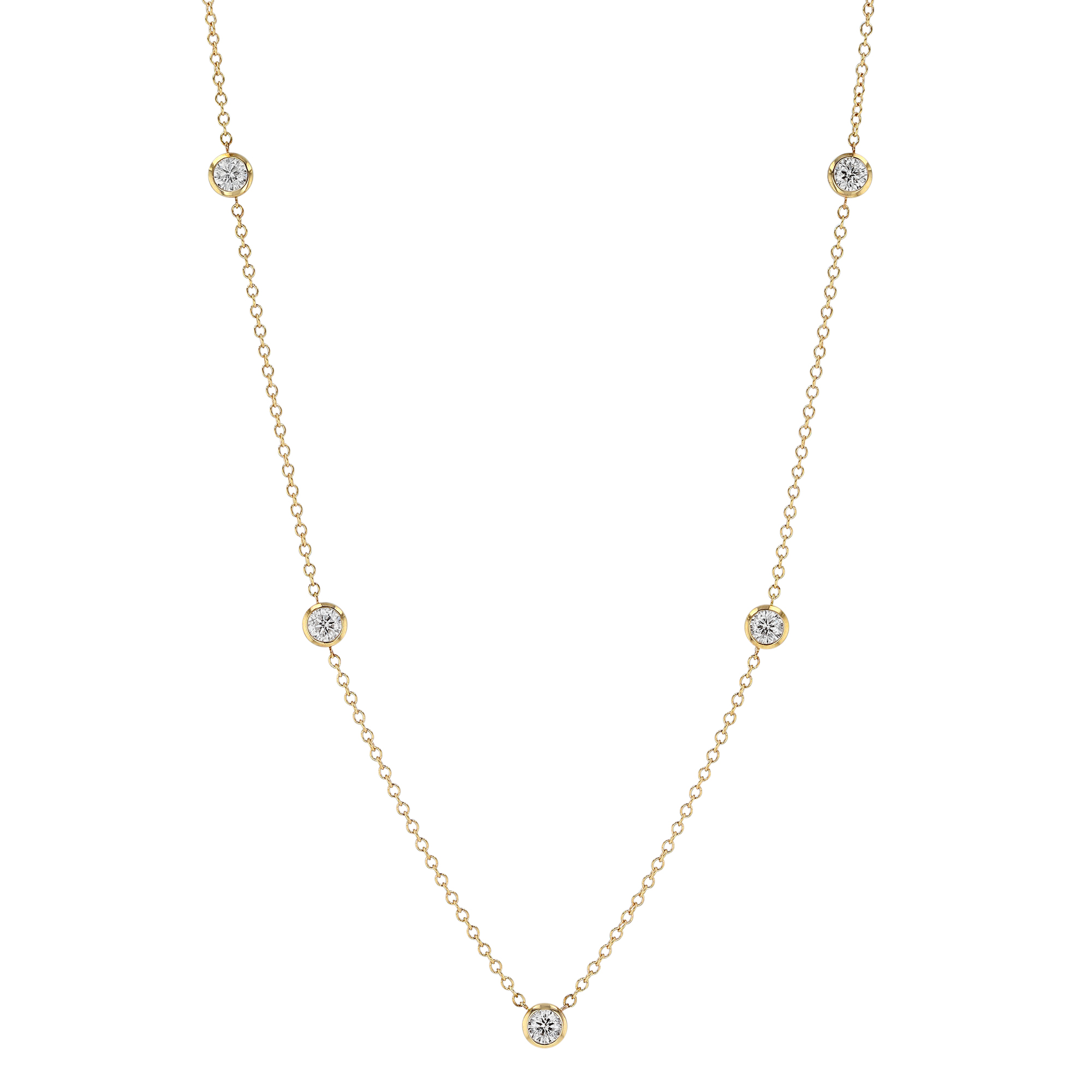 Round Diamond 5 Station Necklace in Yellow Gold | Borsheims