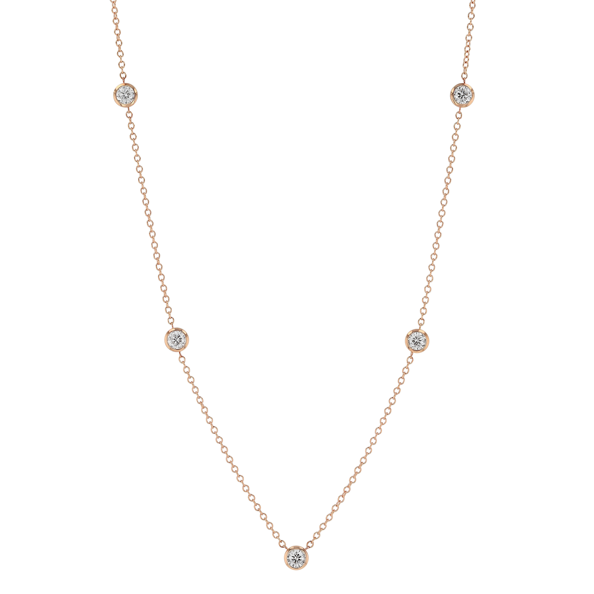 Round Diamond 5 Station Necklace in Rose Gold | Borsheims