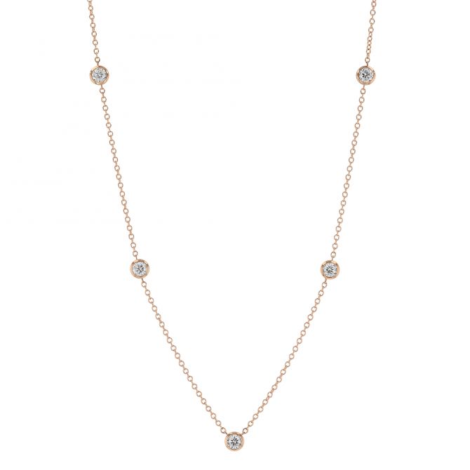 Round Diamond 5 Station Necklace in Rose Gold