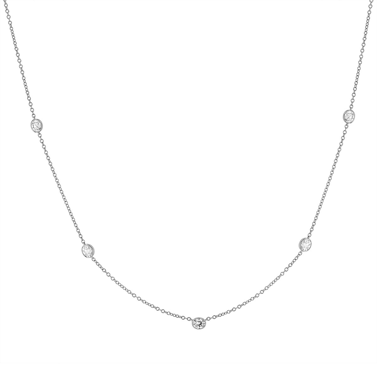 Borsheims Signature Oval Diamond 5 Station Necklace in White Gold ...
