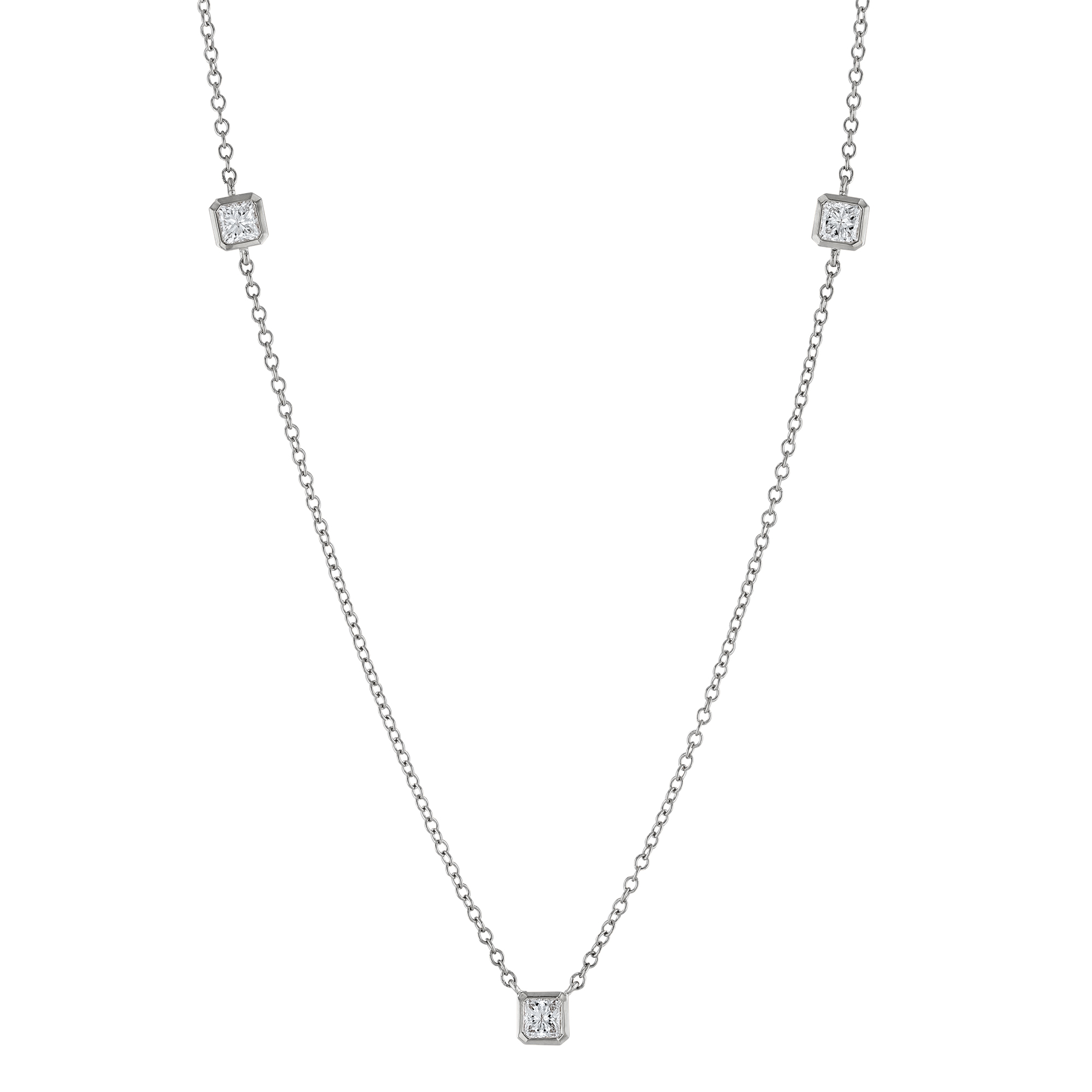 Borsheims Signature Square Diamond 3 Station Necklace in White Gold ...