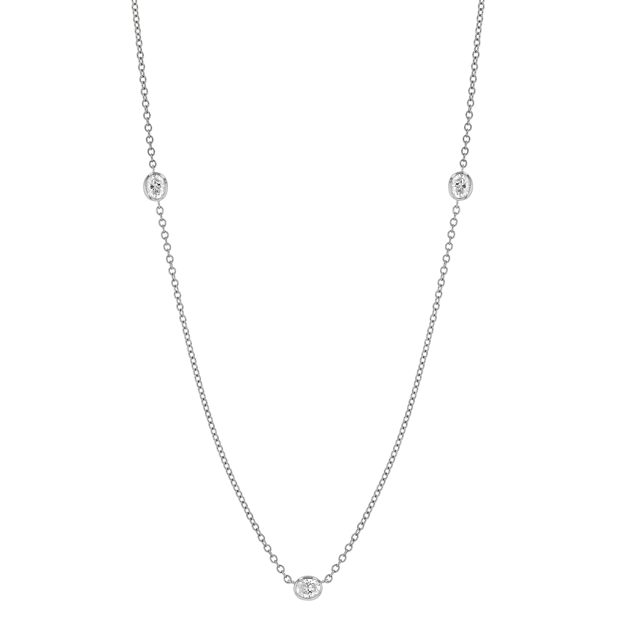 Oval Diamond 3 Station Necklace in White Gold | Borsheims